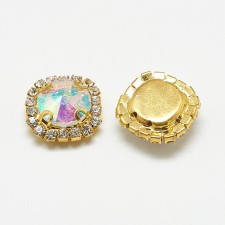 2pc  AB Crystal Glass Cabochons, with Grade A Rhinestone and Brass Settings,18x18mm