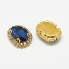 2pc  Montana Blue Glass Cabochons, with Grade A Rhinestone and Brass Settings,29x22mm