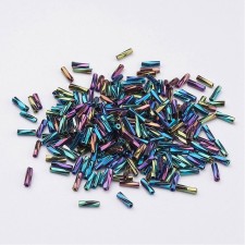 Glass Bugle Beads: 9mm Rainbow Iris Twist 20g