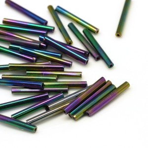 Glass Bugle Beads: 15mm Rainbow Iris 20g