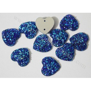Sew On Flatback Glitter Heart Blue 14mm qty10