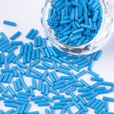 6mm Glass Bugle Beads: Opaque Deep Sky Blue 20g