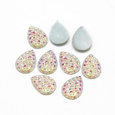 10pc AB White Faceted Glue On Teardrop 25x18mm