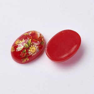 2pcs Hand Printed Flower Oval Cabochon Resin  18x13mm