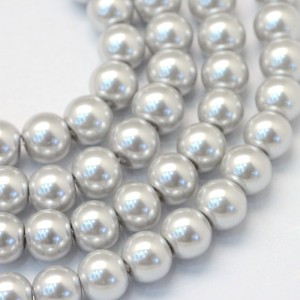31" Strand 4mm Round Glass Pearl Imitation Beads - Light Grey 
