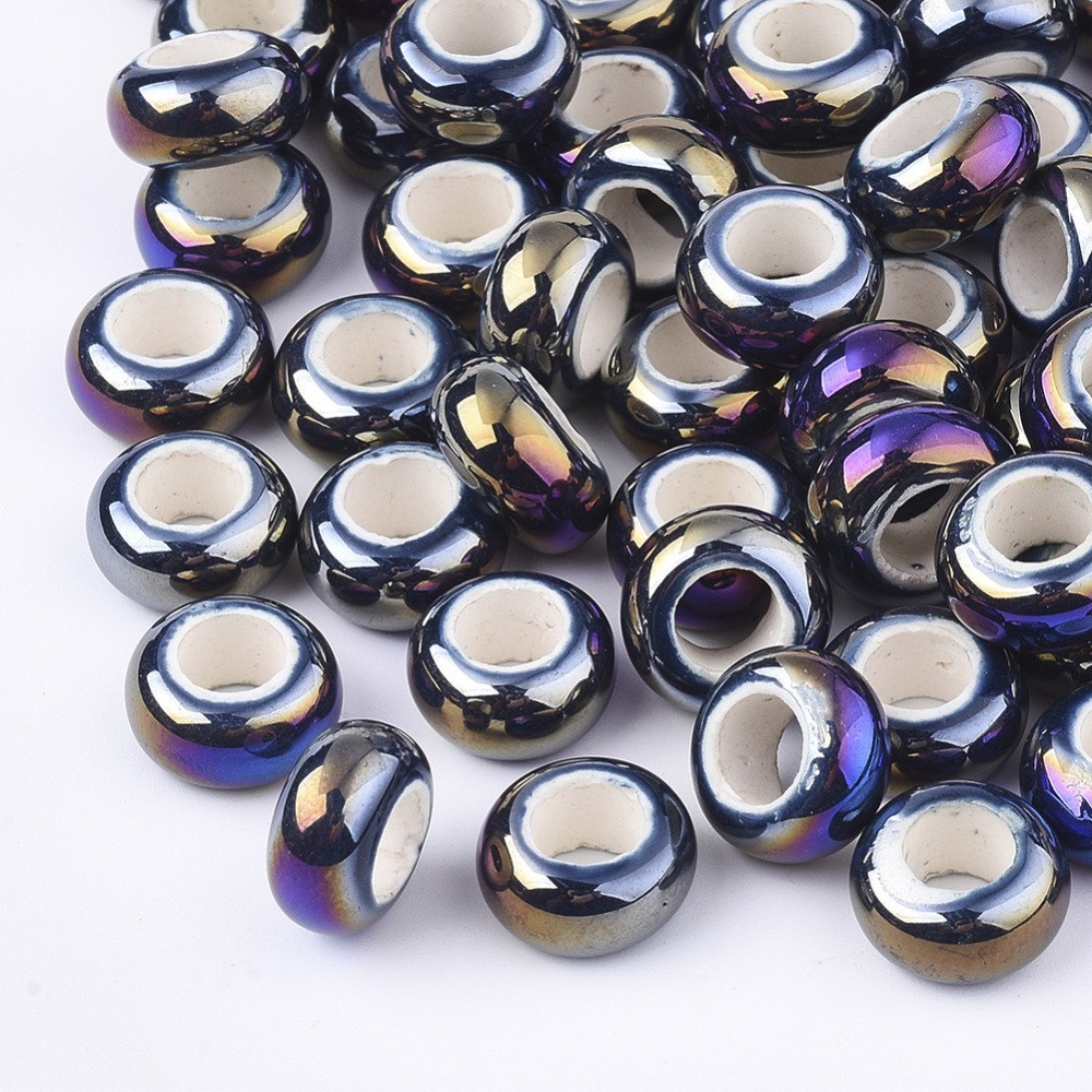 20pc 13mm Electroplated Porcelain Round Beads Large Hole 6mm