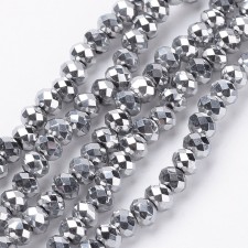 4x3mm Elecrtoplated Crystal Faceted Round Beads - Metallic Silver - 18" Strand 140pc Aprox