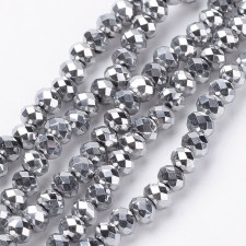 18" Strand 140pc Aprox - 4x3mm Elecrtoplated Crystal Faceted Round Beads - Metallic Silver