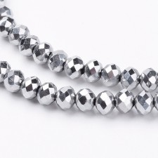 18" Strand 140pc Aprox - 4x3mm Elecrtoplated Crystal Faceted Round Beads - Metallic Silver