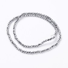 18" Strand 140pc Aprox - 4x3mm Elecrtoplated Crystal Faceted Round Beads - Metallic Silver