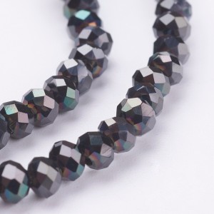 18" Strand 140pc Aprox - 4x3mm Elecrtoplated Crystal Faceted Round Beads - Plated Black