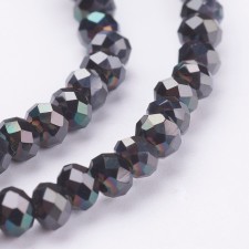 4x3mm Elecrtoplated Crystal Faceted Round Beads - Plated Black - 18" Strand 140pc Aprox