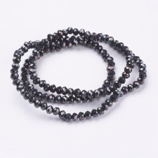18" Strand 140pc Aprox - 4x3mm Elecrtoplated Crystal Faceted Round Beads - Plated Black