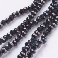 18" Strand 140pc Aprox - 4x3mm Elecrtoplated Crystal Faceted Round Beads - Plated Black