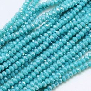 13" Strand 140pc Aprox - 3x2mm Elecrtoplated Crystal Faceted Round Beads - Opaque AB Turquoise 