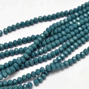 13" Strand 140pc Aprox - 3x2mm Crystal Faceted Round Beads - Opaque Teal