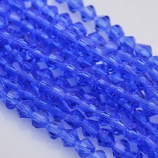 3mm Bicone Transparent Glass 14" Strand - Royal Blue Blue