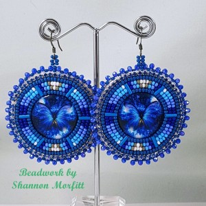Beadwork By Shannon - Round Blue West Coast Hummingbird Seed Beaded Earrings on Hooks