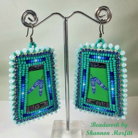 Beadwork By Shannon - Feather Trapezoid Seed Beaded Earrings on Hooks