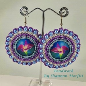 Beadwork By Shannon - Round flower Seed Beaded Earrings on Hooks