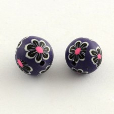 Handmade Flower Pattern Polymer Clay Beads, 12mm - 10pcs