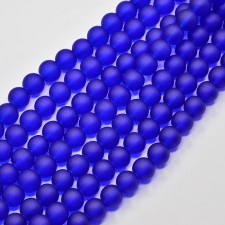 6mm Frosted Matte Transparent Glass Beads 32" Strand - Cobalt Blue
