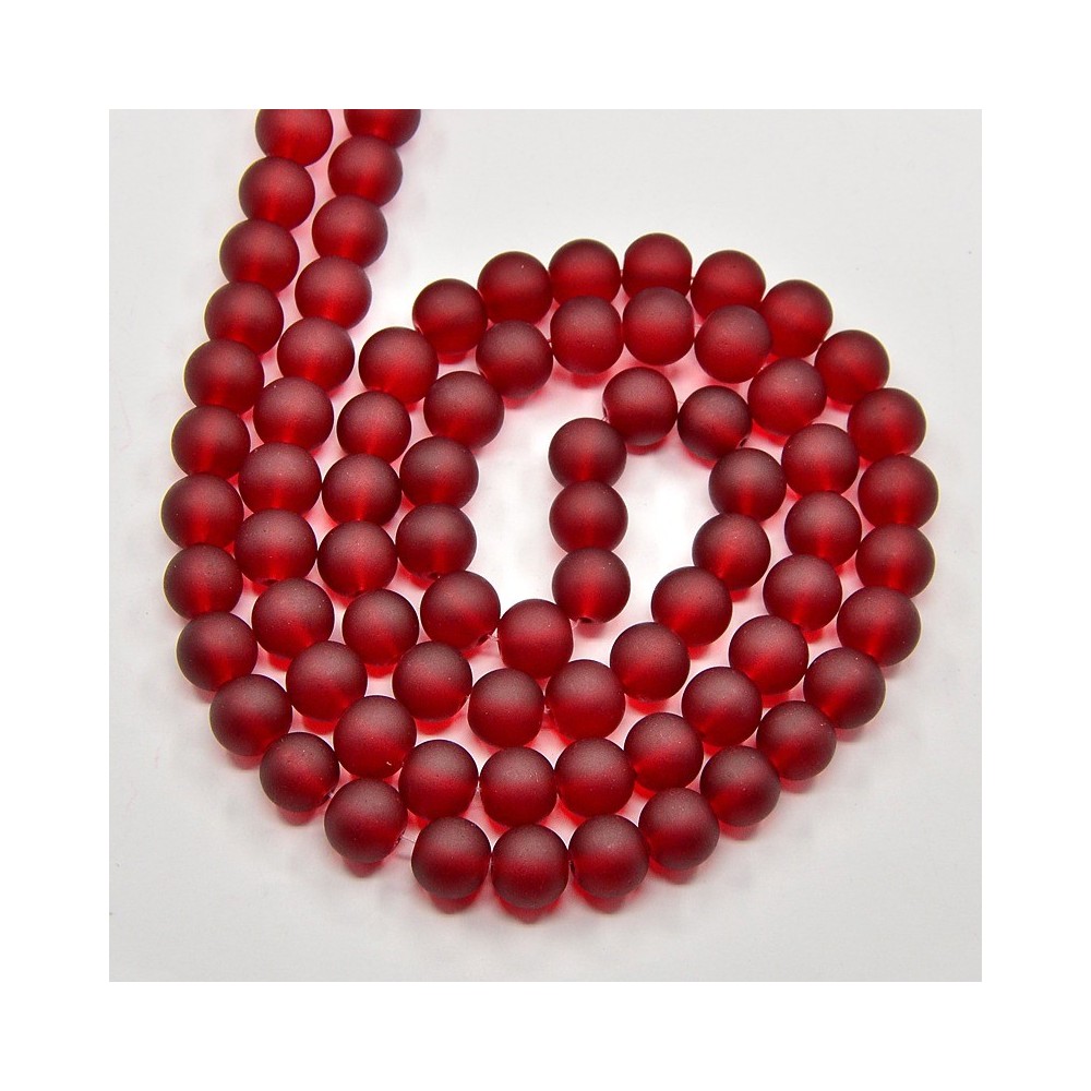 6mm Glass Frosted Matte 33" Strand - Red