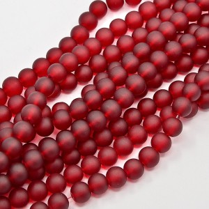 6mm Glass Frosted Matte 33" Strand - Red