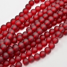 6mm Frosted Matte Transparent Glass Beads 32" Strand - Red