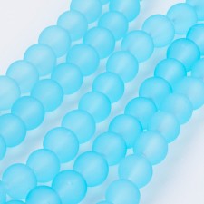 6mm Frosted Matte Transparent Glass Beads 32" Strand - Neon Blue
