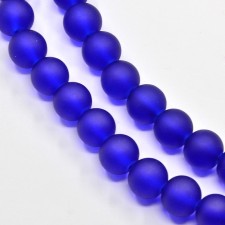 4mm Frosted Matte Transparent Glass Beads 32" Strand - Cobalt Blue