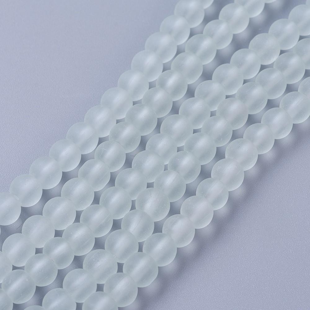 6mm Glass Frosted Matte 33" Strand - White