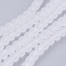 6mm Frosted Matte Transparent Glass Beads 32" Strand - White