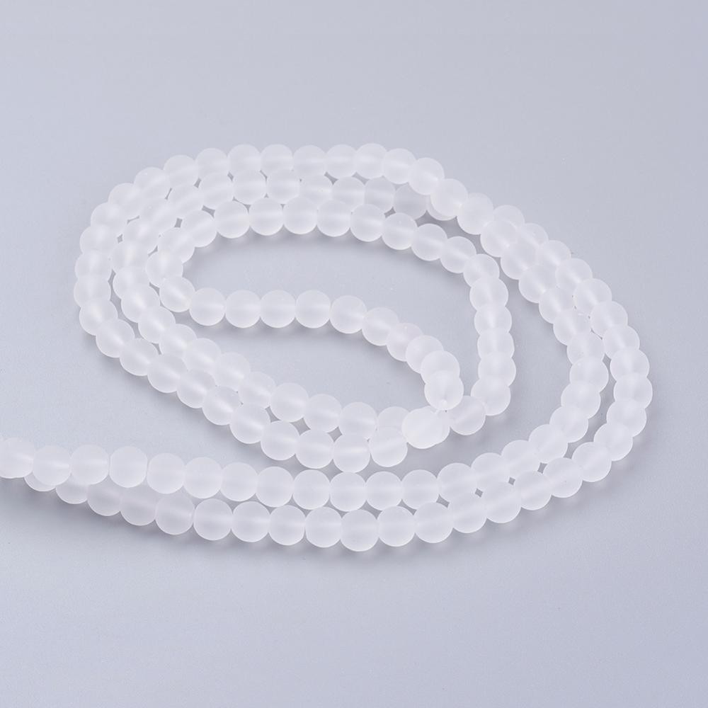 6mm Glass Frosted Matte 33" Strand - White