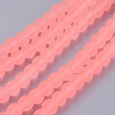 6mm Frosted Matte Transparent Glass Beads 32" Strand - Peach