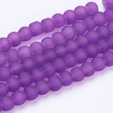 6mm Frosted Matte Transparent Glass Beads 32" Strand - Purple