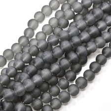 6mm Frosted Matte Transparent Glass Beads 32" Strand - Grey