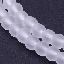 4mm Frosted Matte Transparent Glass Beads 32" Strand - White