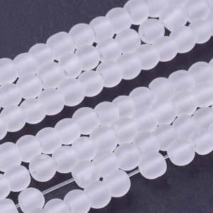 4mm Frosted Matte Transparent Glass Beads 32" Strand - White