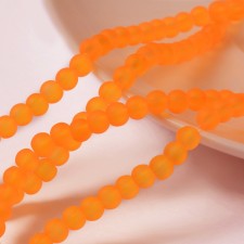 4mm Frosted Matte Transparent Glass Beads 32" Strand - Neon Orange
