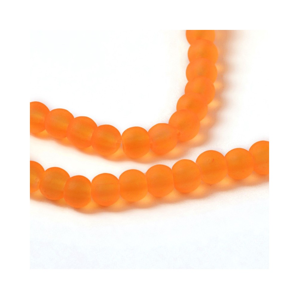 4mm Frosted Matte Transparent Glass Beads 32" Strand - Dark Orange