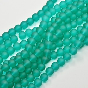 4mm Frosted Matte Transparent Glass Beads 32" Strand - Teal