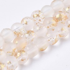 4mm Frosted Matte Transparent with Gold Foil Glass Beads 14" Strand 