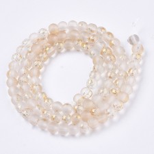 4mm Frosted Matte Transparent with Gold Foil Glass Beads 14" Strand 