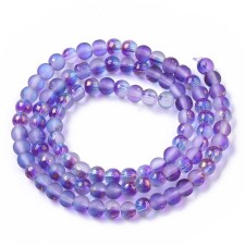 4mm Frosted Matte Transparent with Gold Foil Glass Beads 14" Strand Blue/violet