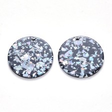 2pc  - Resin Cabochon Flatback  Pendants, with Pailette/Sequins 28mm Round 