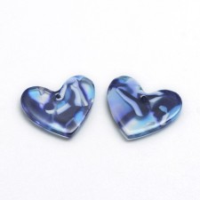 2pc  - Heart Resin Cabochon Flatback  Pendants, 18.5x15mm - Blue