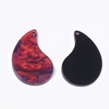 2pc  - Drop Resin Cabochon Flatback  Pendants, 27.5x18mm - Red