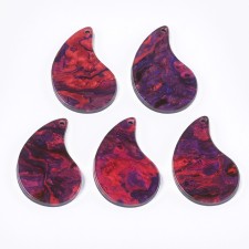 2pc  - Drop Resin Cabochon Flatback  Pendants, 27.5x18mm - Red