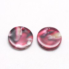 2pc  - Resin Cabochon Flatback  Pendants, 20mm Round  - Red Marble